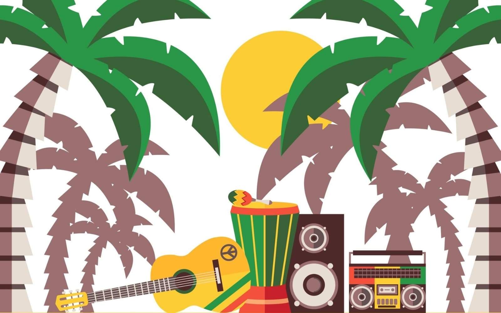 Reggae musique, palmier, guitare, son et soleil