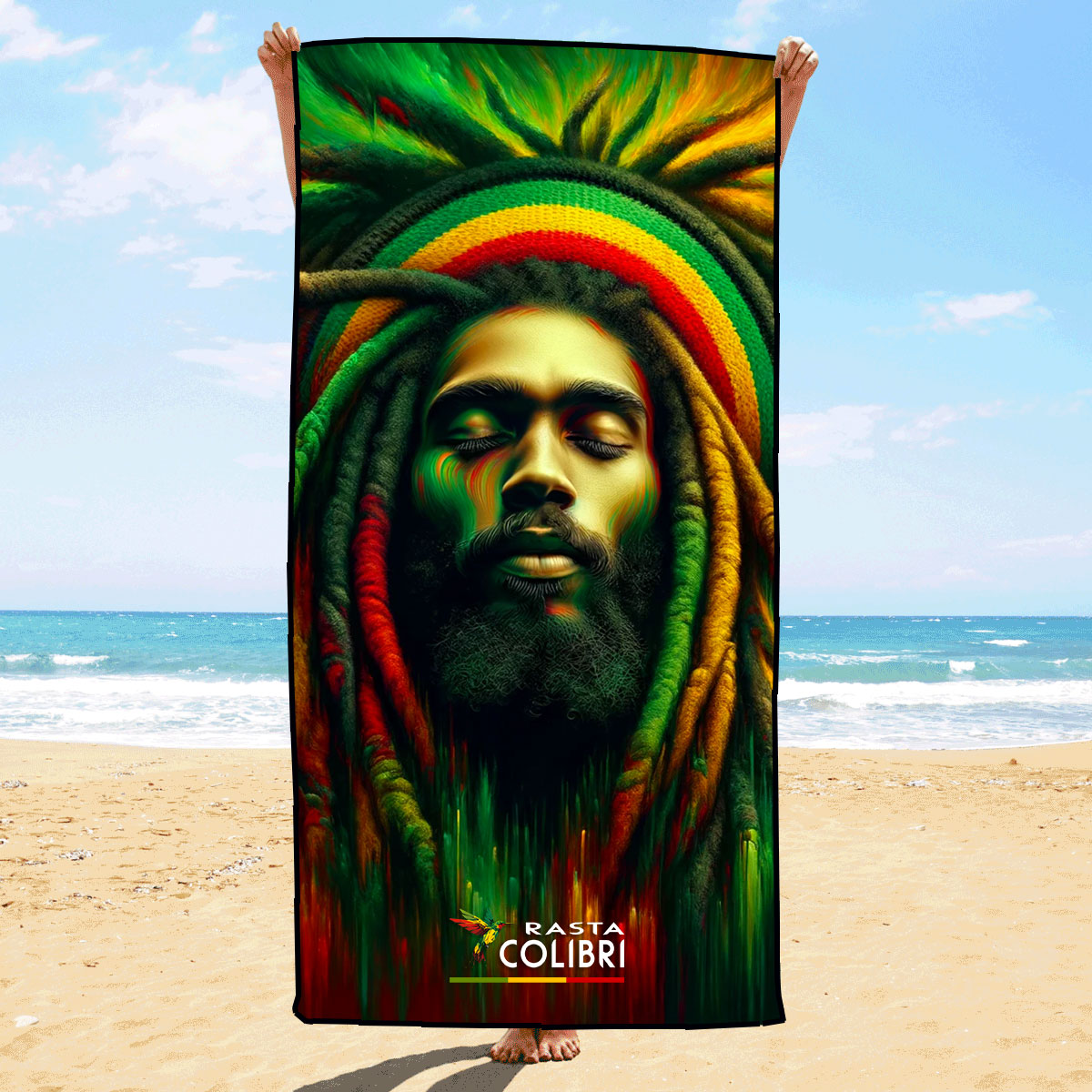 Serviette de bain Rasta Vert Jaune Rouge - Rasta Colibri